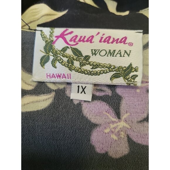 Kauaiana Womens Hawaiian Button Front Shirt Black Green Purple 1X - Picture 4 of 4